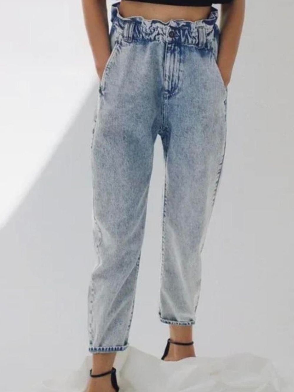 Zara Light Blue high-waisted paper bag jeans Sz 8